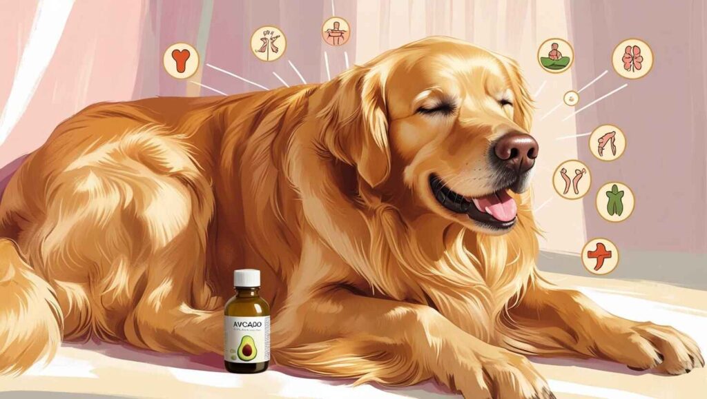 5 Proven Benefits of Avocado Oil for Dogs Golden retriever dog enjoying benefits of avocado oil for health and wellness.