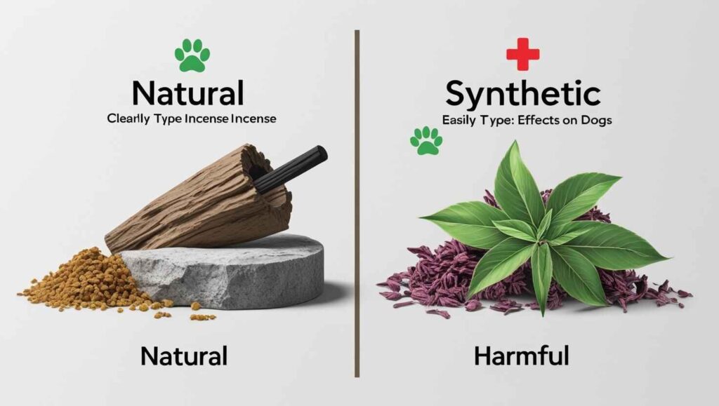 Are Certain Types of Incense Safer for Dogs (1) Comparison of natural vs synthetic incense ingredients with pet safety icons